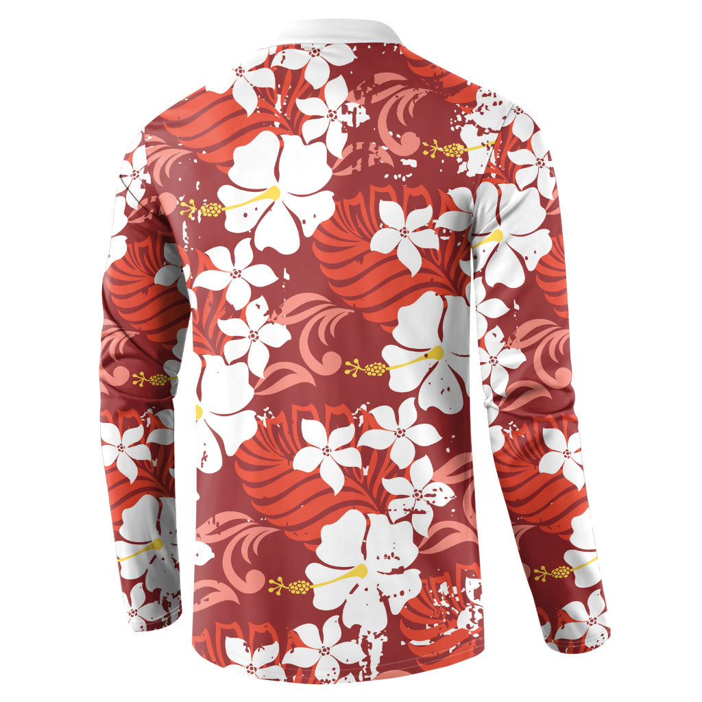 Red Hawaiian Hibiscus Monstera Button Sweatshirt Grunge Stylized