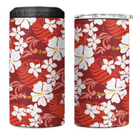 Red Hawaiian Hibiscus Monstera 4 in 1 Can Cooler Tumbler Grunge Stylized