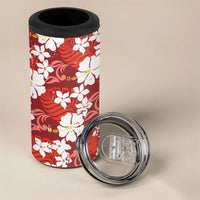 Red Hawaiian Hibiscus Monstera 4 in 1 Can Cooler Tumbler Grunge Stylized