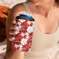 Red Hawaiian Hibiscus Monstera 4 in 1 Can Cooler Tumbler Grunge Stylized