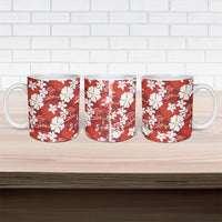 Red Hawaiian Hibiscus Monstera Ceramic Mug Grunge Stylized LT01 - Polynesian Pride