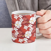 Red Hawaiian Hibiscus Monstera Ceramic Mug Grunge Stylized LT01 - Polynesian Pride