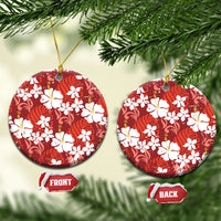 Red Hawaiian Hibiscus Monstera Ceramic Ornament Grunge Stylized LT01 Circle Red - Polynesian Pride