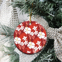 Red Hawaiian Hibiscus Monstera Ceramic Ornament Grunge Stylized LT01 - Polynesian Pride