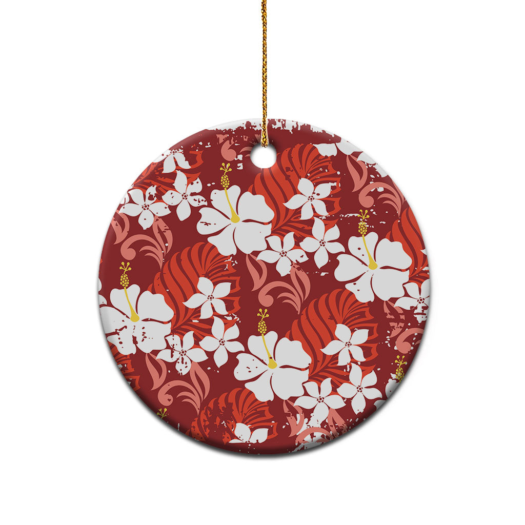 Red Hawaiian Hibiscus Monstera Ceramic Ornament Grunge Stylized LT01 - Polynesian Pride