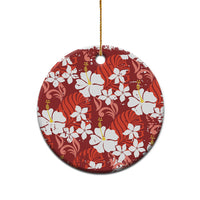 Red Hawaiian Hibiscus Monstera Ceramic Ornament Grunge Stylized LT01 - Polynesian Pride