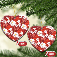 Red Hawaiian Hibiscus Monstera Ceramic Ornament Grunge Stylized LT01 Heart Red - Polynesian Pride