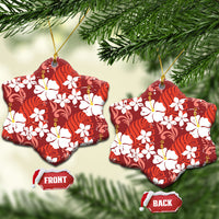 Red Hawaiian Hibiscus Monstera Ceramic Ornament Grunge Stylized LT01 Snow Flake Red - Polynesian Pride