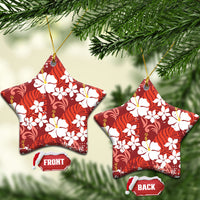Red Hawaiian Hibiscus Monstera Ceramic Ornament Grunge Stylized LT01 Star Red - Polynesian Pride