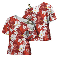 Red Hawaiian Hibiscus Monstera Cross Shoulder Shirt Grunge Stylized