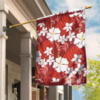 Red Hawaiian Hibiscus Monstera Garden Flag Grunge Stylized LT01 House Flag Red - Polynesian Pride
