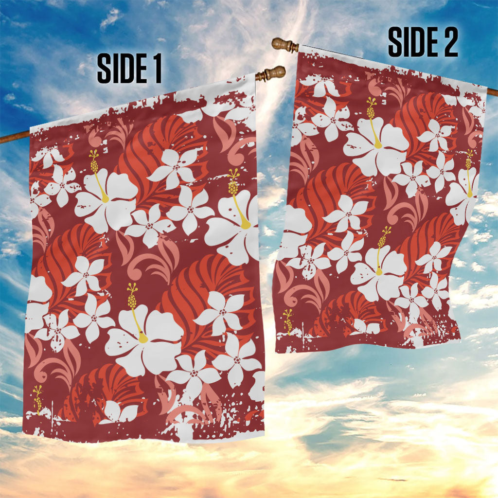 Red Hawaiian Hibiscus Monstera Garden Flag Grunge Stylized LT01 - Polynesian Pride