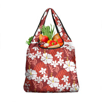 Red Hawaiian Hibiscus Monstera Grocery Bag Grunge Stylized