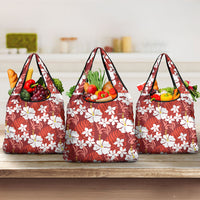 Red Hawaiian Hibiscus Monstera Grocery Bag Grunge Stylized