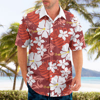 Red Hawaiian Hibiscus Monstera Hawaiian Shirt Grunge Stylized