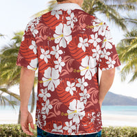 Red Hawaiian Hibiscus Monstera Hawaiian Shirt Grunge Stylized