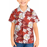 Red Hawaiian Hibiscus Monstera Hawaiian Shirt Grunge Stylized