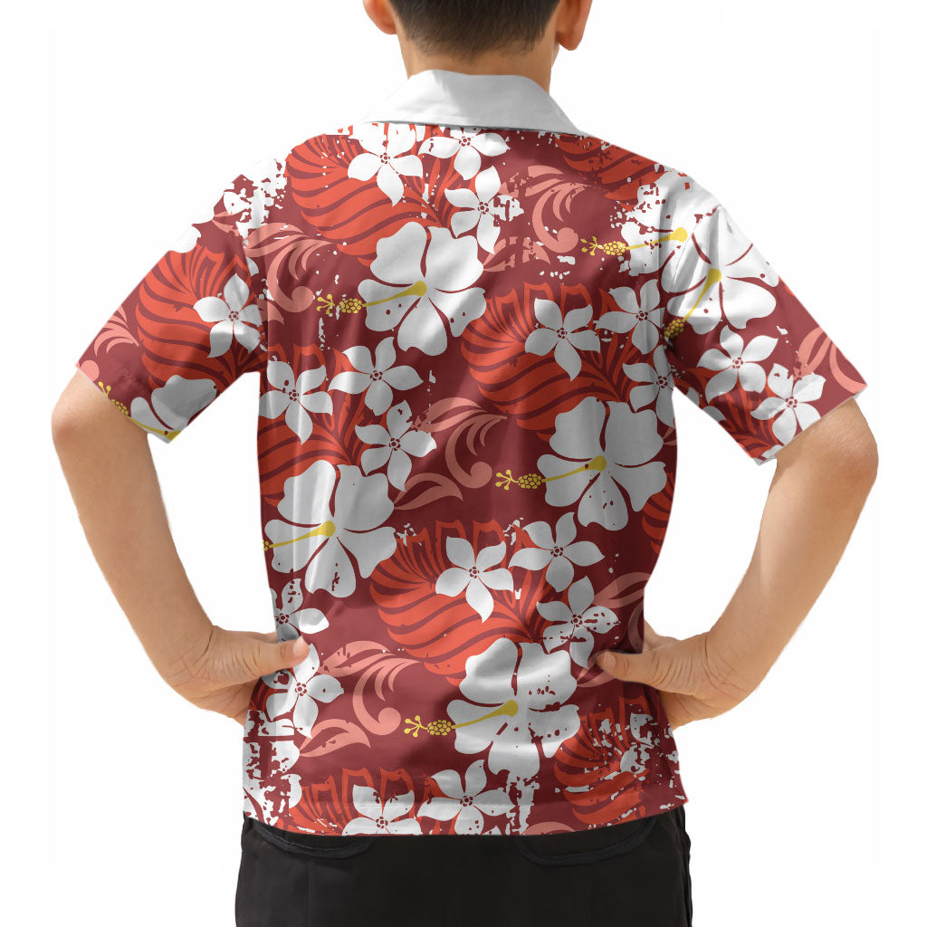 Red Hawaiian Hibiscus Monstera Hawaiian Shirt Grunge Stylized