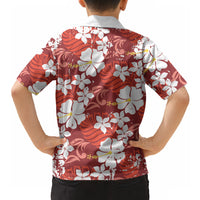 Red Hawaiian Hibiscus Monstera Hawaiian Shirt Grunge Stylized