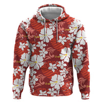 Red Hawaiian Hibiscus Monstera Hoodie Grunge Stylized