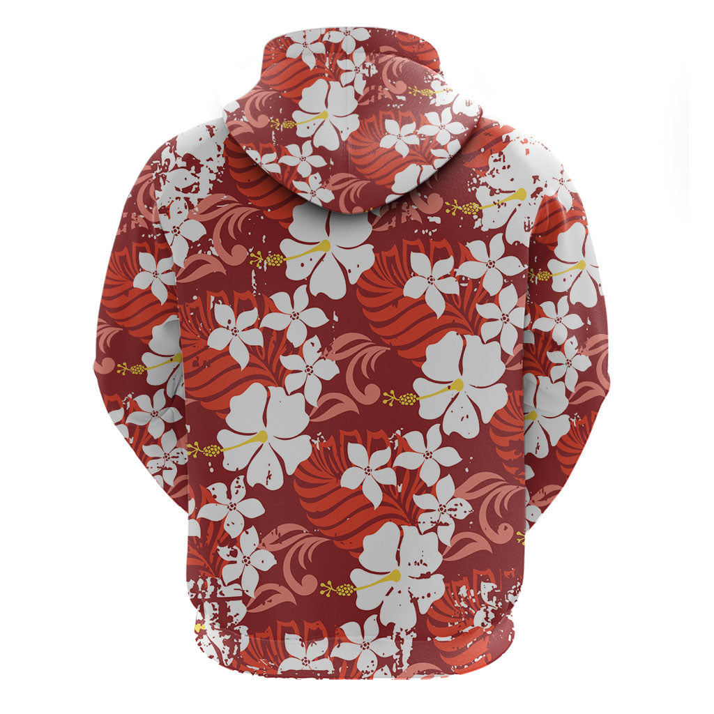 Red Hawaiian Hibiscus Monstera Hoodie Grunge Stylized