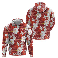 Red Hawaiian Hibiscus Monstera Hoodie Grunge Stylized