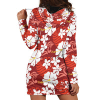 Red Hawaiian Hibiscus Monstera Hoodie Dress Grunge Stylized