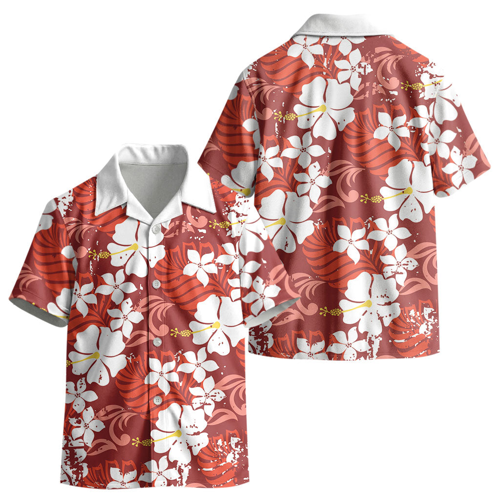 Red Hawaiian Hibiscus Monstera Kid Hawaiian Shirt Grunge Stylized LT01 - Polynesian Pride