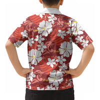 Red Hawaiian Hibiscus Monstera Kid Hawaiian Shirt Grunge Stylized LT01 - Polynesian Pride