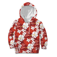 Red Hawaiian Hibiscus Monstera Kid Hoodie Grunge Stylized LT01 Hoodie Red - Polynesian Pride