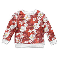 Red Hawaiian Hibiscus Monstera Kid Ugly Christmas Sweater Grunge Stylized LT01 Kid Red - Polynesian Pride