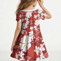 Red Hawaiian Hibiscus Monstera Kid Short Sleeve Dress Grunge Stylized