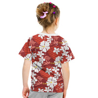 Red Hawaiian Hibiscus Monstera Kid T Shirt Grunge Stylized