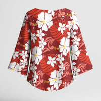 Red Hawaiian Hibiscus Monstera Kimono Sleeve Blouse Grunge Stylized