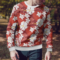 Red Hawaiian Hibiscus Monstera Ugly Christmas Sweater Grunge Stylized LT01 - Polynesian Pride