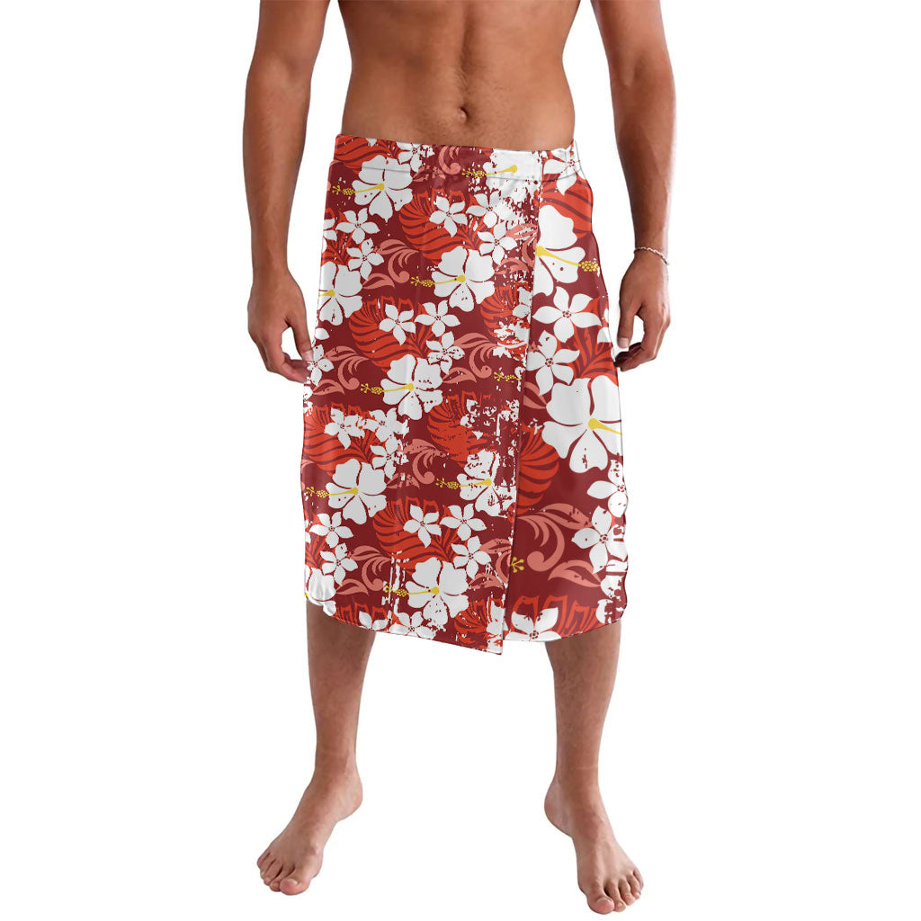 Red Hawaiian Hibiscus Monstera Lavalava Grunge Stylized