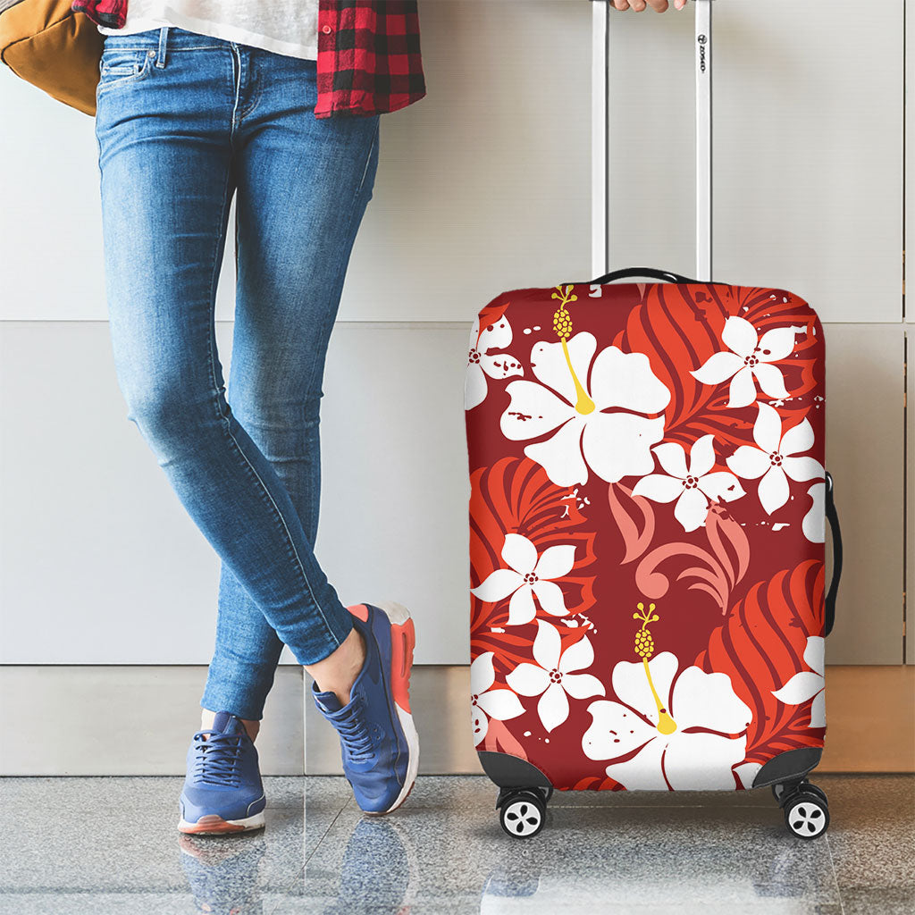 Red Hawaiian Hibiscus Monstera Luggage Cover Grunge Stylized