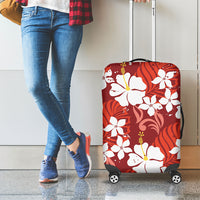 Red Hawaiian Hibiscus Monstera Luggage Cover Grunge Stylized