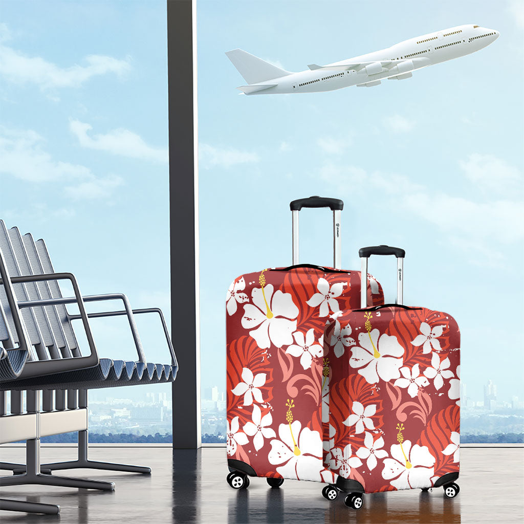 Red Hawaiian Hibiscus Monstera Luggage Cover Grunge Stylized