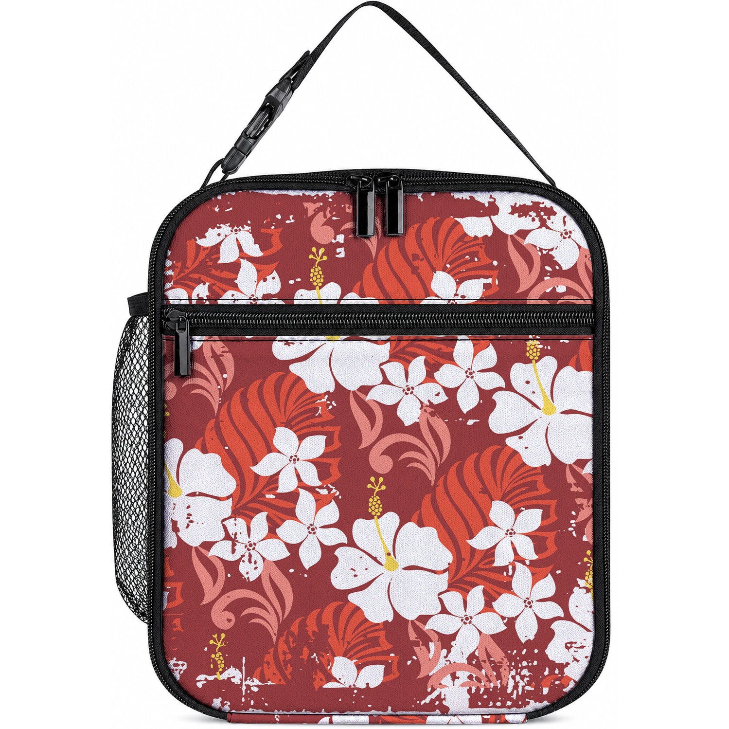 Red Hawaiian Hibiscus Monstera Lunch Bag Grunge Stylized