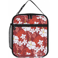 Red Hawaiian Hibiscus Monstera Lunch Bag Grunge Stylized LT01 10.2 × 8.3 × 4.3 inch Red - Polynesian Pride