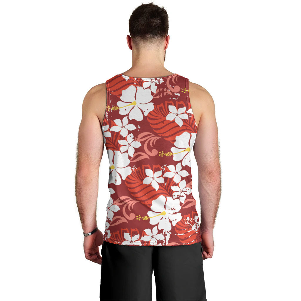 Red Hawaiian Hibiscus Monstera Men Tank Top Grunge Stylized LT01 - Polynesian Pride