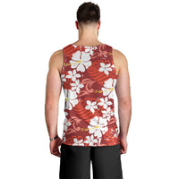 Red Hawaiian Hibiscus Monstera Men Tank Top Grunge Stylized LT01 - Polynesian Pride