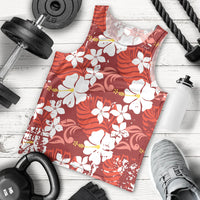 Red Hawaiian Hibiscus Monstera Men Tank Top Grunge Stylized LT01 - Polynesian Pride