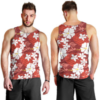 Red Hawaiian Hibiscus Monstera Men Tank Top Grunge Stylized LT01 - Polynesian Pride