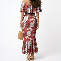 Red Hawaiian Hibiscus Monstera Mermaid Dress Grunge Stylized