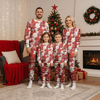 Red Hawaiian Hibiscus Monstera Christmas Pajama Set Grunge Stylized LT01 - Polynesian Pride