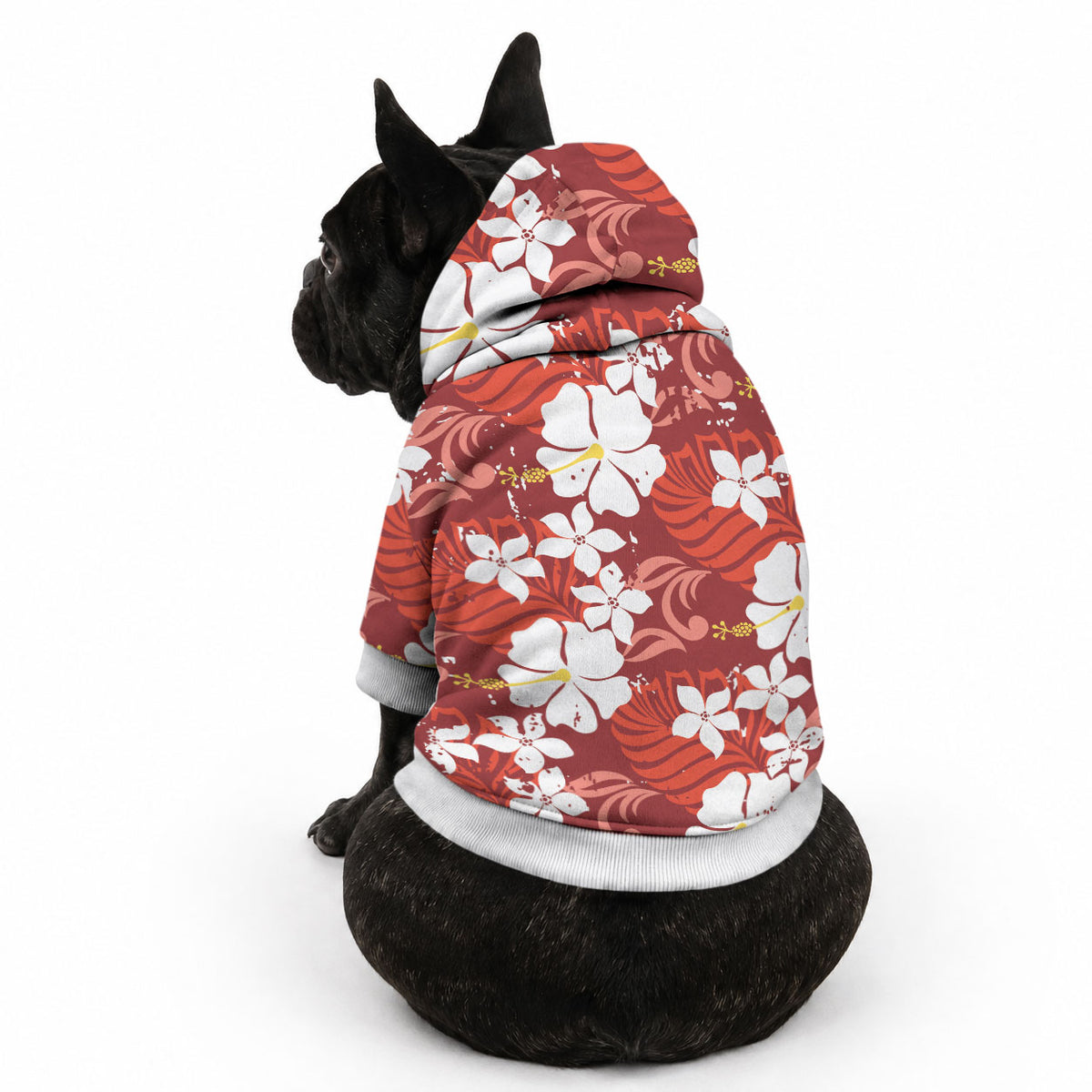 Red Hawaiian Hibiscus Monstera Pet Hoodie Grunge Stylized