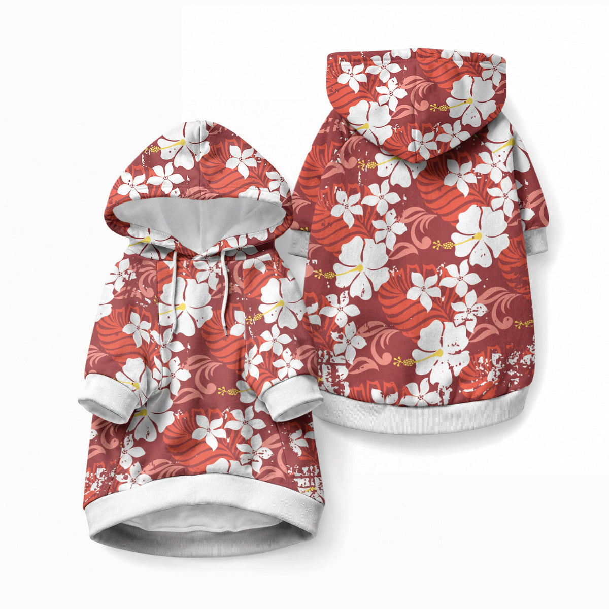 Red Hawaiian Hibiscus Monstera Pet Hoodie Grunge Stylized