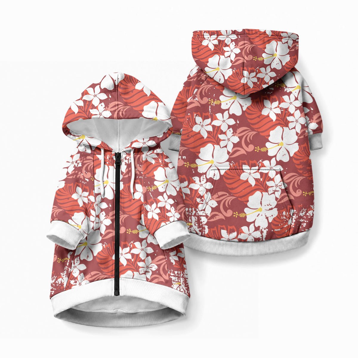 Red Hawaiian Hibiscus Monstera Pet Hoodie Grunge Stylized